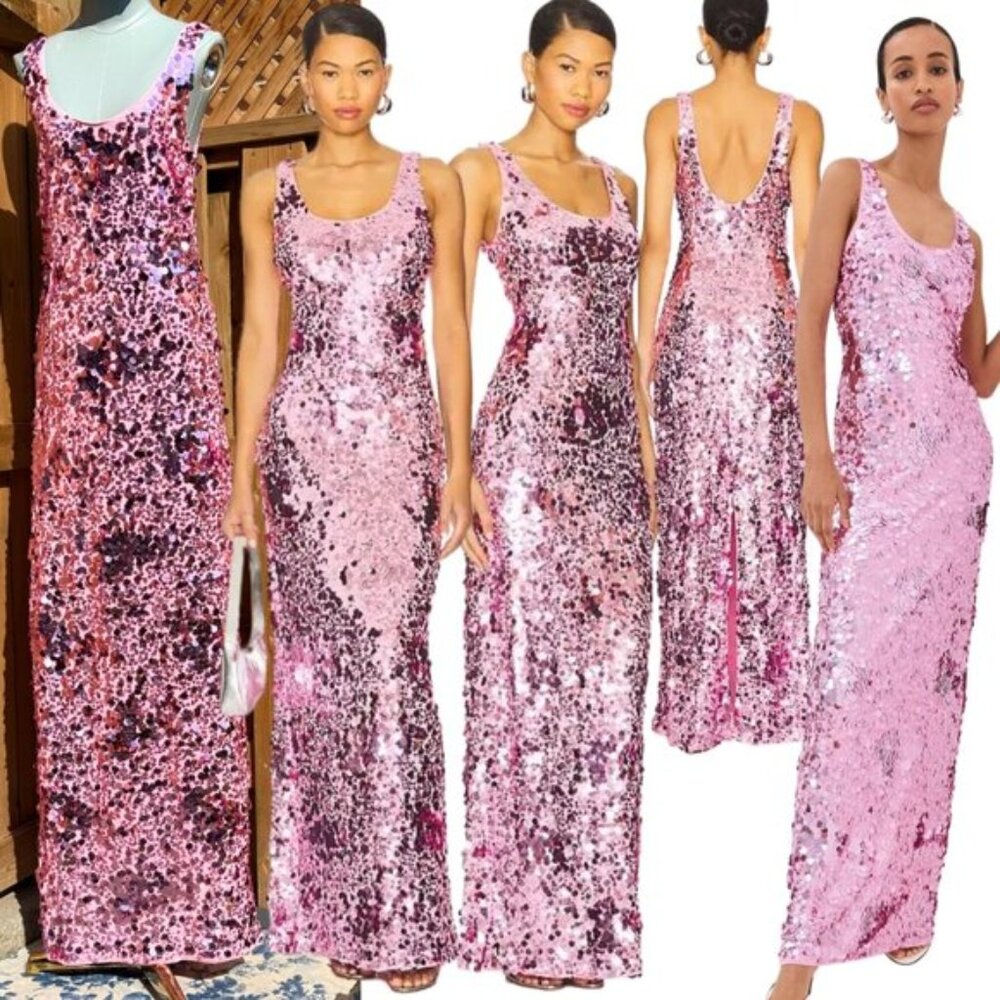 🆕 SIMKHAI 🧿 NWOT Bex Sequined Embellished Maxi Dress, Sorbet Pink - Sz US 6